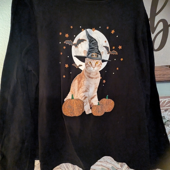 Black Cat Halloween Long Sleeve Tee - Picture 7 of 7